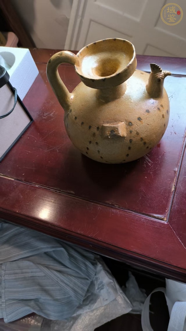 古玩陶瓷青釉褐斑雞首壺真品鑒賞圖