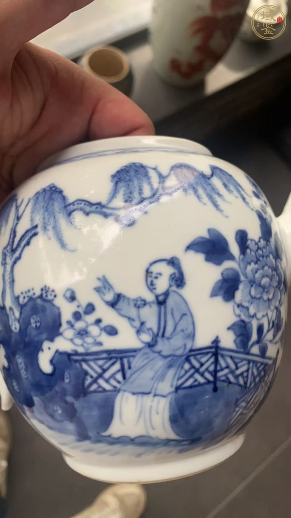 古玩陶瓷人物故事青花茶壺真品鑒賞圖
