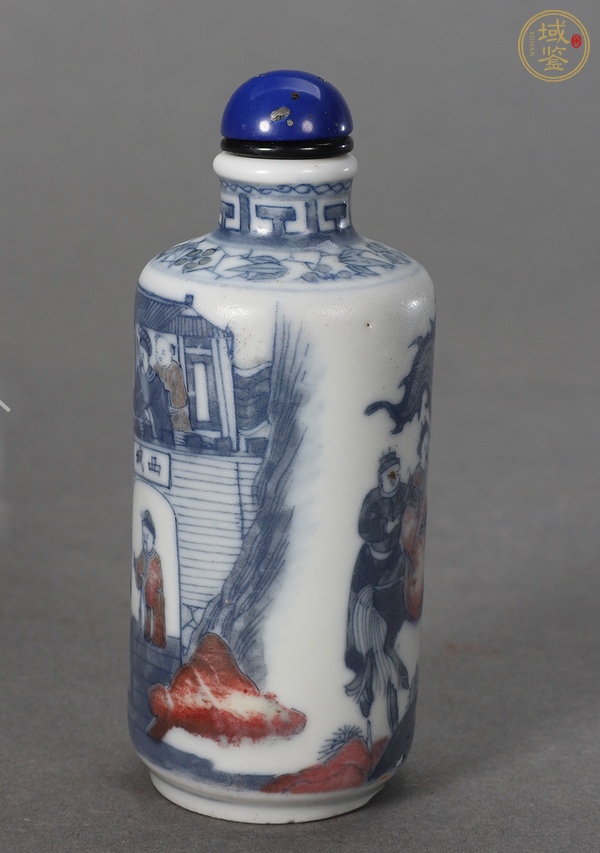古玩清晚期 空城計青花釉里紅鼻煙壺真品鑒賞圖