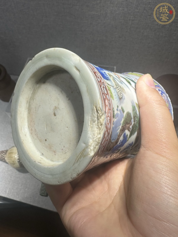 古玩陶瓷粉彩松鶴詩文筆筒真品鑒賞圖