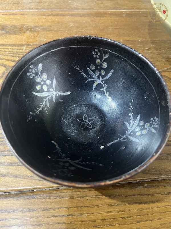古玩陶瓷吉州窯黑釉茶盞，疑似后加彩真品鑒賞圖