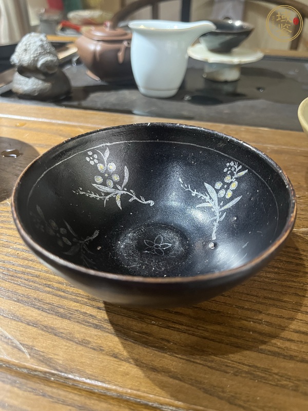 古玩陶瓷吉州窯黑釉茶盞，疑似后加彩真品鑒賞圖