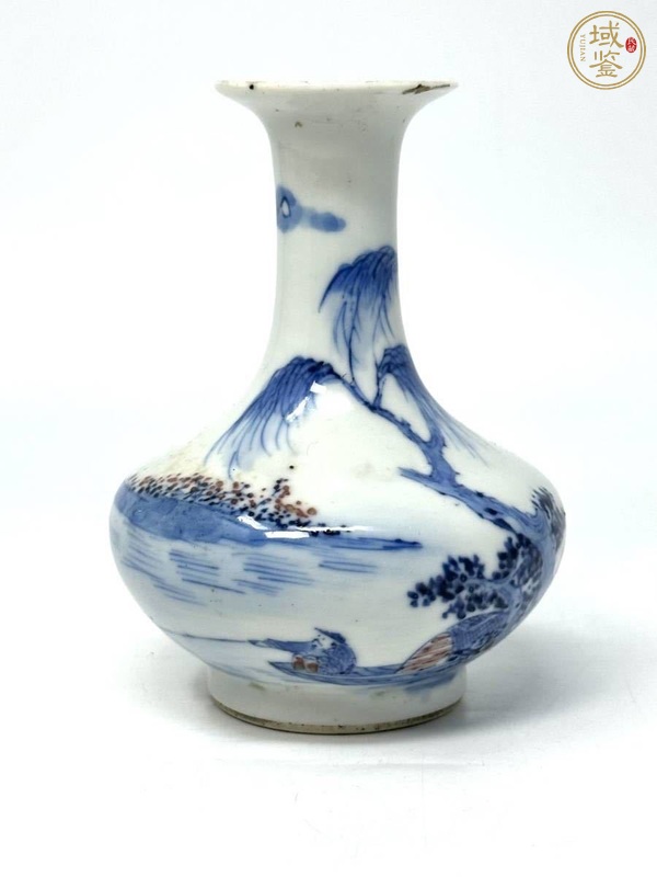 古玩陶瓷青花釉里紅垂釣圖撇口瓶真品鑒賞圖