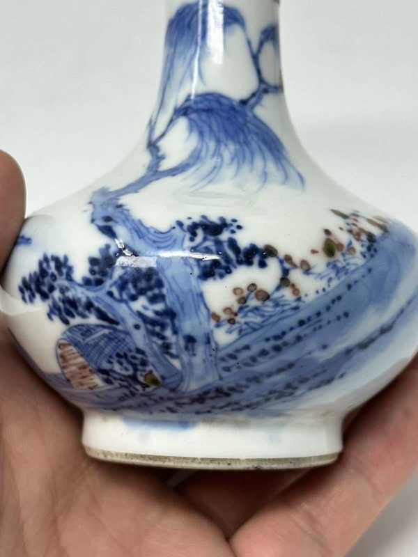 古玩陶瓷青花釉里紅垂釣圖撇口小瓶拍賣,當前價格16999元