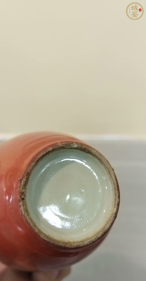 古玩陶瓷珊瑚釉撇口瓶，模糊，偏老真品鑒賞圖
