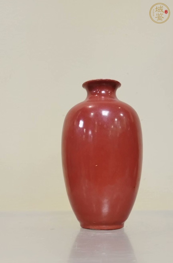 古玩陶瓷珊瑚釉撇口瓶，模糊，偏老真品鑒賞圖