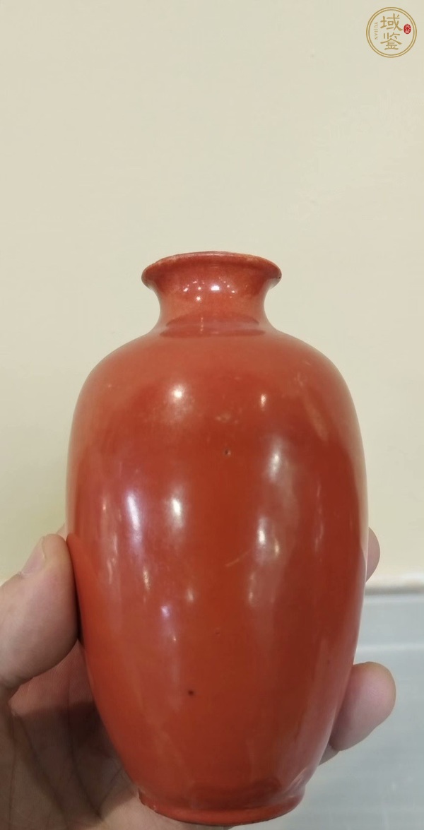 古玩陶瓷珊瑚釉撇口瓶，模糊，偏老真品鑒賞圖