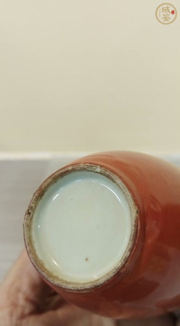 古玩陶瓷珊瑚釉撇口瓶，模糊，偏老真品鑒賞圖