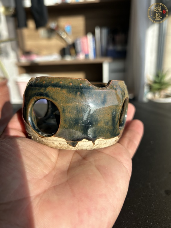 古玩陶瓷磁州窯兔毫釉鏤空溫酒爐真品鑒賞圖