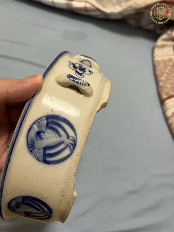 古玩陶瓷青花團鶴紋蓋鍋真品鑒賞圖
