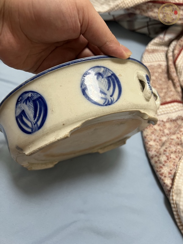 古玩陶瓷青花團鶴紋蓋鍋真品鑒賞圖