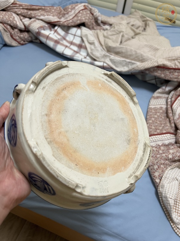 古玩陶瓷青花團鶴紋蓋鍋真品鑒賞圖