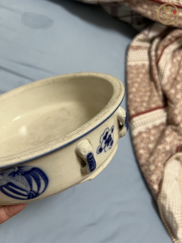 古玩陶瓷青花團鶴紋蓋鍋真品鑒賞圖