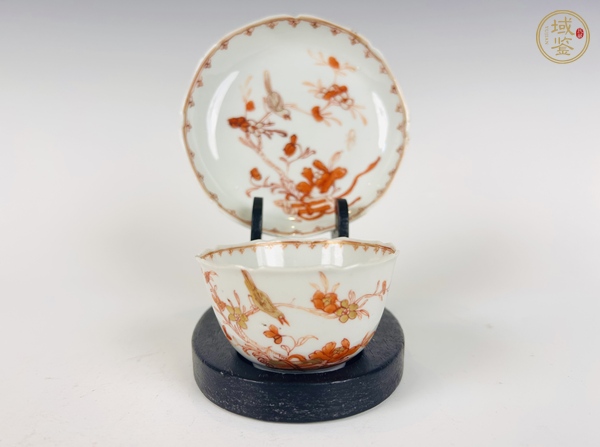 古玩清康熙·礬紅描金花鳥杯碟真品鑒賞圖
