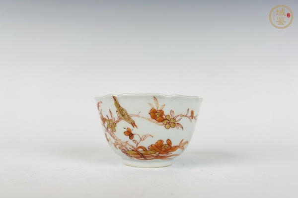 古玩陶瓷清康熙·礬紅描金花鳥杯碟真品鑒賞圖