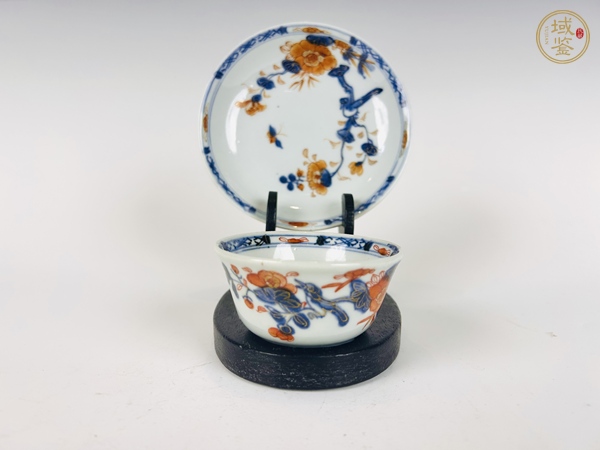 古玩陶瓷清康熙·礬紅描金花鳥杯碟真品鑒賞圖