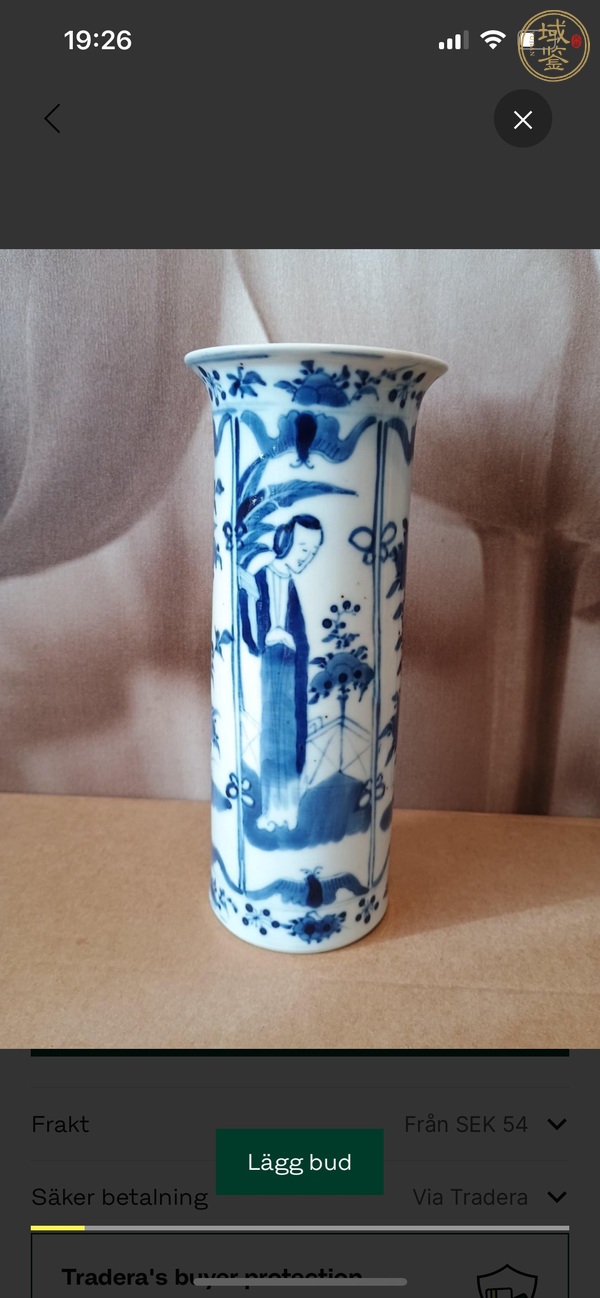 古玩仕女花卉紋青花花觚真品鑒賞圖