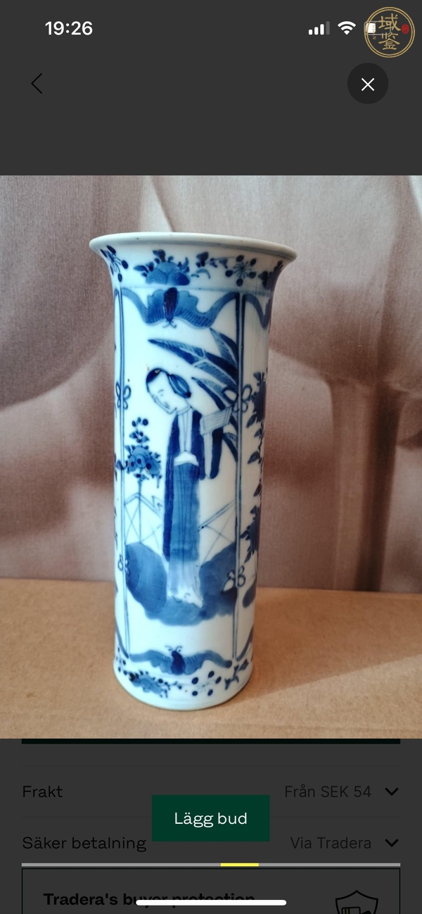 古玩陶瓷仕女花卉紋青花花觚真品鑒賞圖