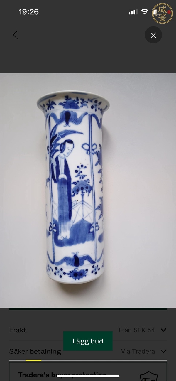 古玩陶瓷仕女花卉紋青花花觚真品鑒賞圖