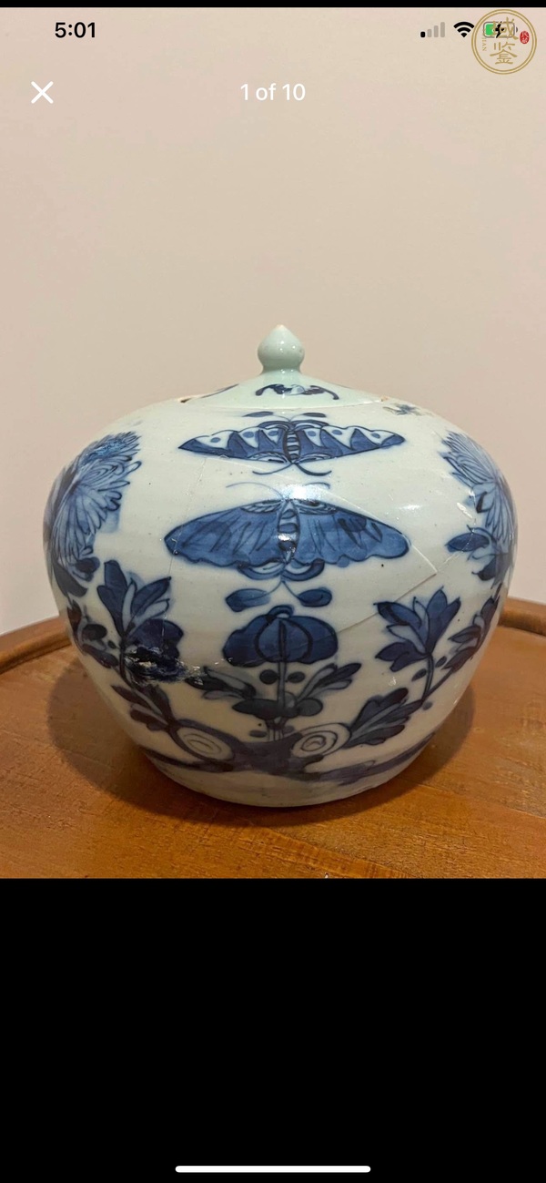 古玩花蝶紋青花西瓜罐真品鑒賞圖
