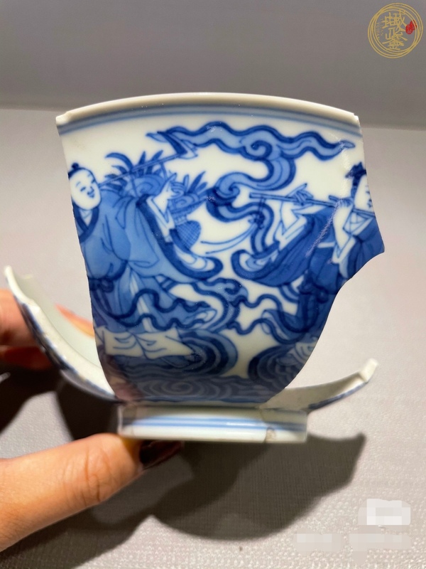 古玩陶瓷青花八仙碗殘器真品鑒賞圖