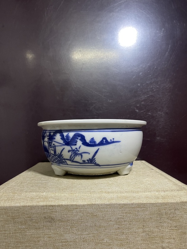 古玩陶瓷清青花山水人物紋香爐拍賣，當(dāng)前價格3880元