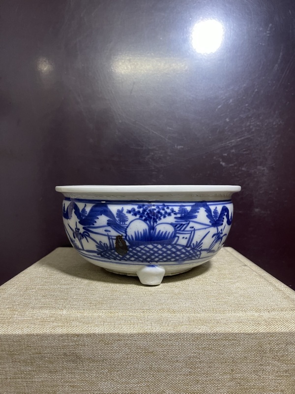 古玩陶瓷清青花山水人物紋香爐拍賣，當(dāng)前價格3880元
