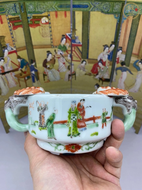 古玩陶瓷人物紋福在眼前雙耳洗真品鑒賞圖