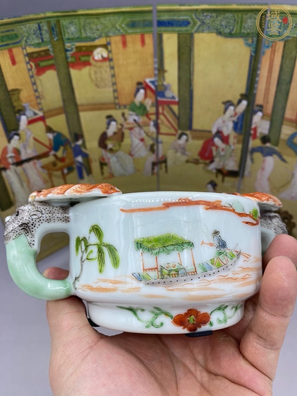 古玩陶瓷人物紋福在眼前雙耳洗真品鑒賞圖