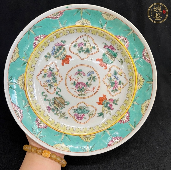 古玩陶瓷粉彩提籃花卉紋折腰盤真品鑒賞圖