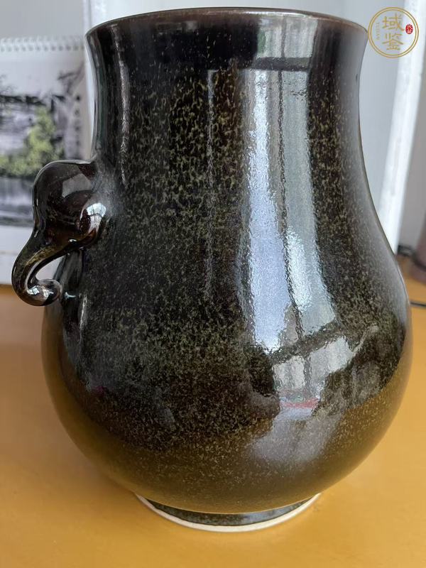 古玩陶瓷烏金釉象耳尊真品鑒賞圖