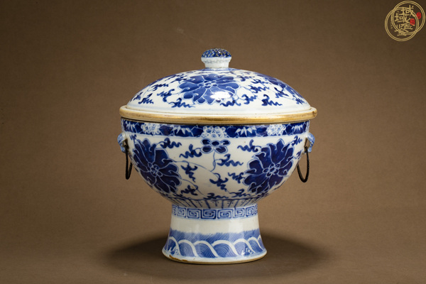 古玩陶瓷青花纏枝蓮紋溫鍋真品鑒賞圖