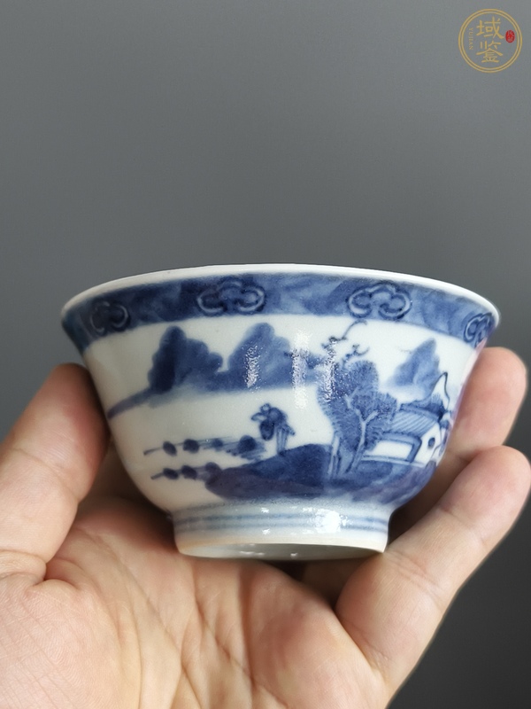 古玩陶瓷通景山水紋茶圓真品鑒賞圖