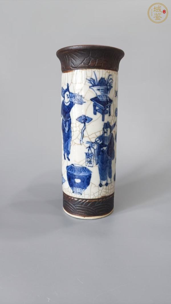 古玩陶瓷哥釉鐵骨泥人物花觚真品鑒賞圖