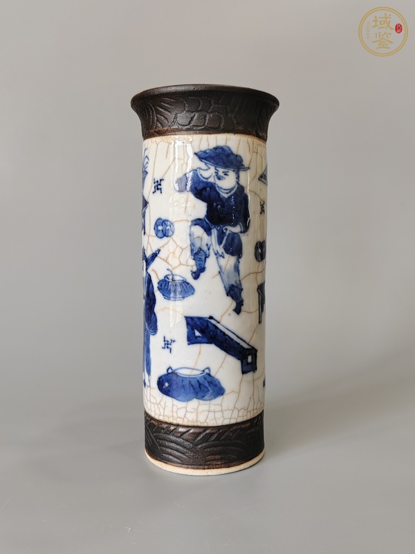 古玩陶瓷哥釉鐵骨泥人物花觚真品鑒賞圖