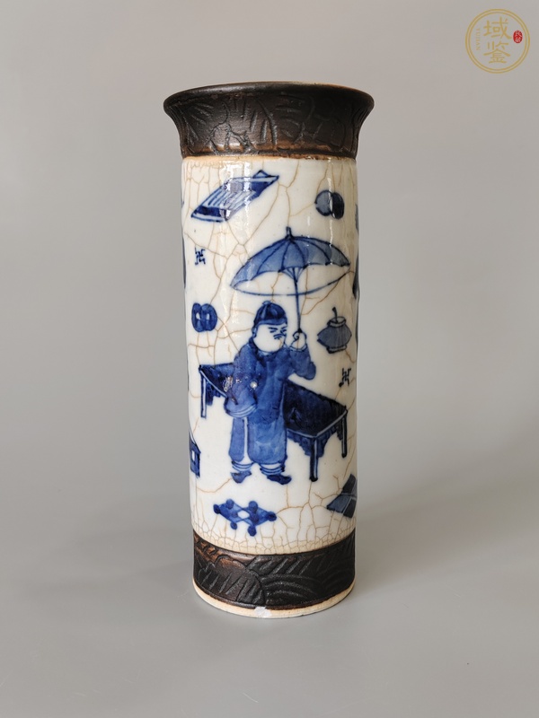古玩陶瓷哥釉鐵骨泥人物花觚真品鑒賞圖