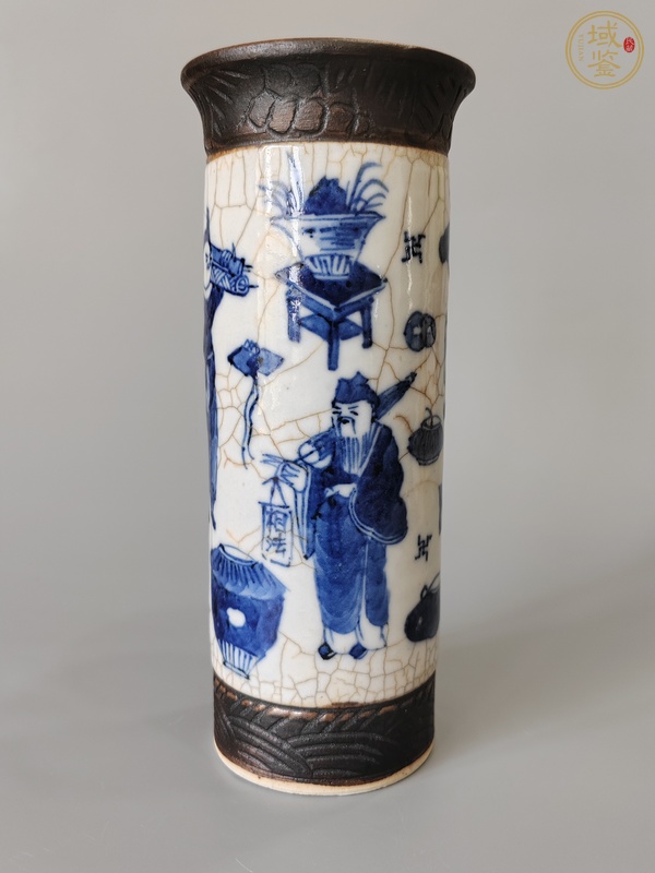 古玩陶瓷哥釉鐵骨泥人物花觚真品鑒賞圖
