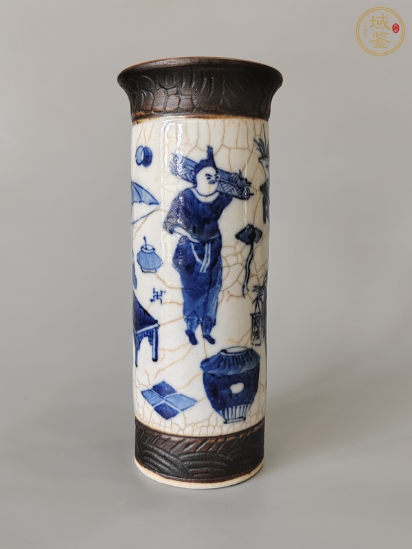 古玩陶瓷哥釉鐵骨泥人物花觚真品鑒賞圖