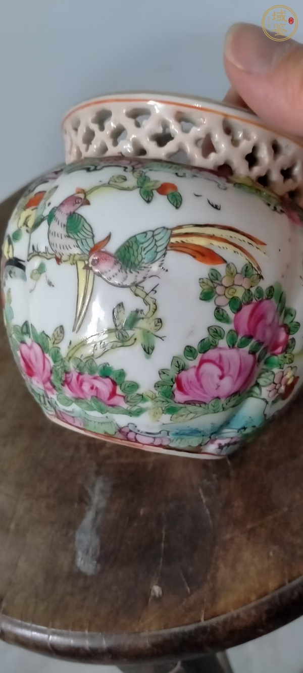 古玩廣彩花鳥鏤空罐真品鑒賞圖
