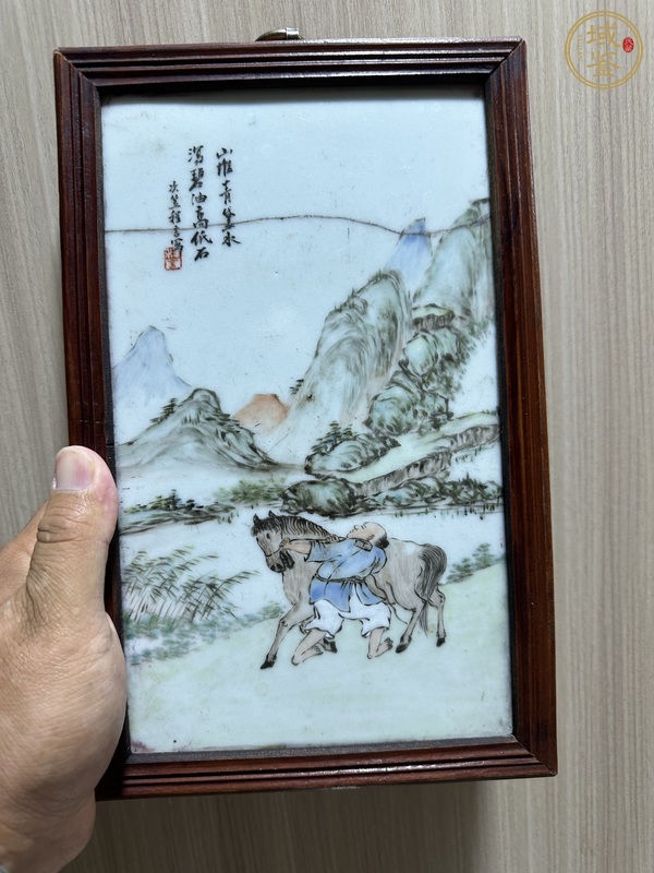 古玩陶瓷民國淺降山水瓷板真品鑒賞圖