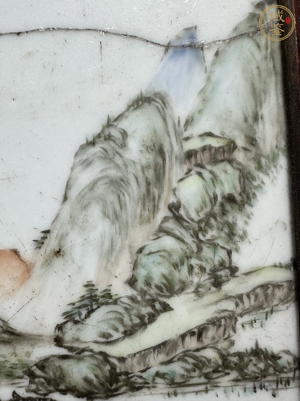 古玩陶瓷民國淺降山水瓷板真品鑒賞圖