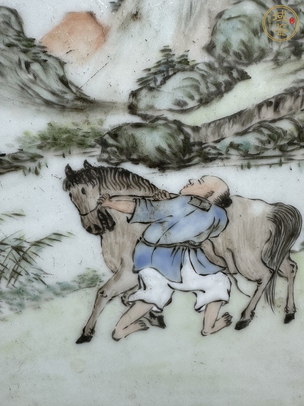 古玩陶瓷民國淺降山水瓷板真品鑒賞圖