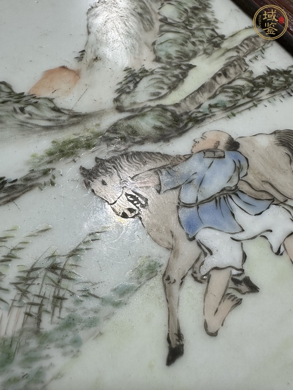 古玩陶瓷民國淺降山水瓷板真品鑒賞圖