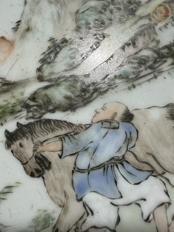 古玩陶瓷民國淺降山水瓷板真品鑒賞圖