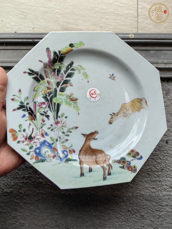 古玩清乾隆牧牛圖風(fēng)景粉彩八方賞盤真品鑒賞圖