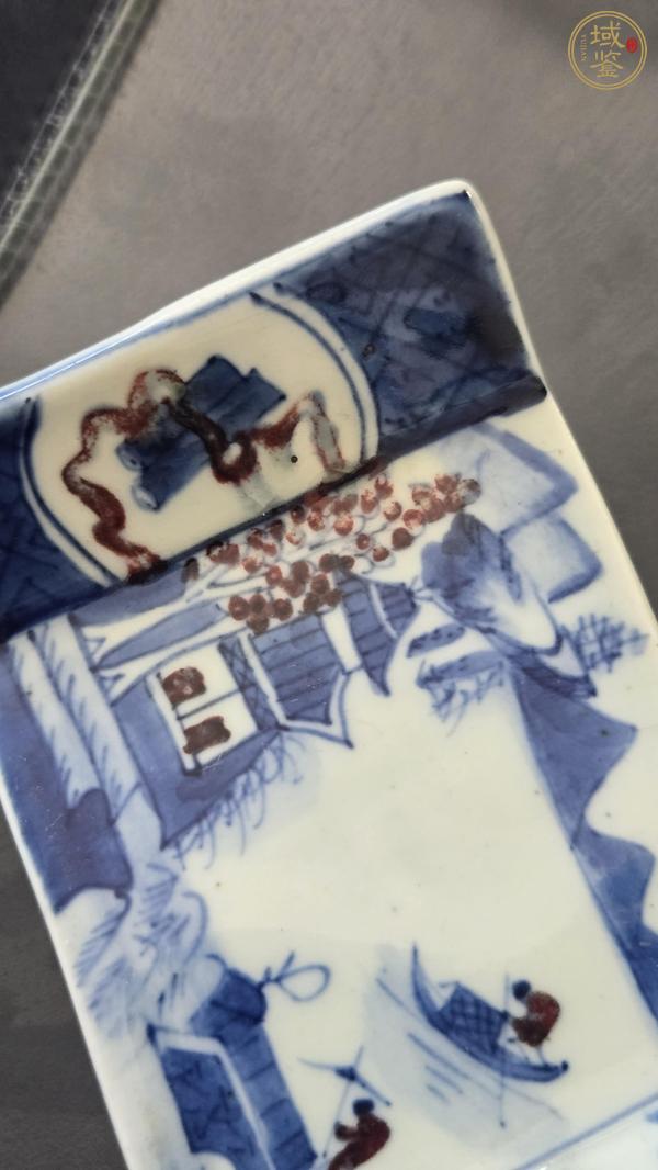 古玩陶瓷青花釉里紅山水紋底座真品鑒賞圖