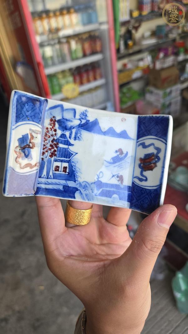 古玩陶瓷青花釉里紅山水紋底座真品鑒賞圖