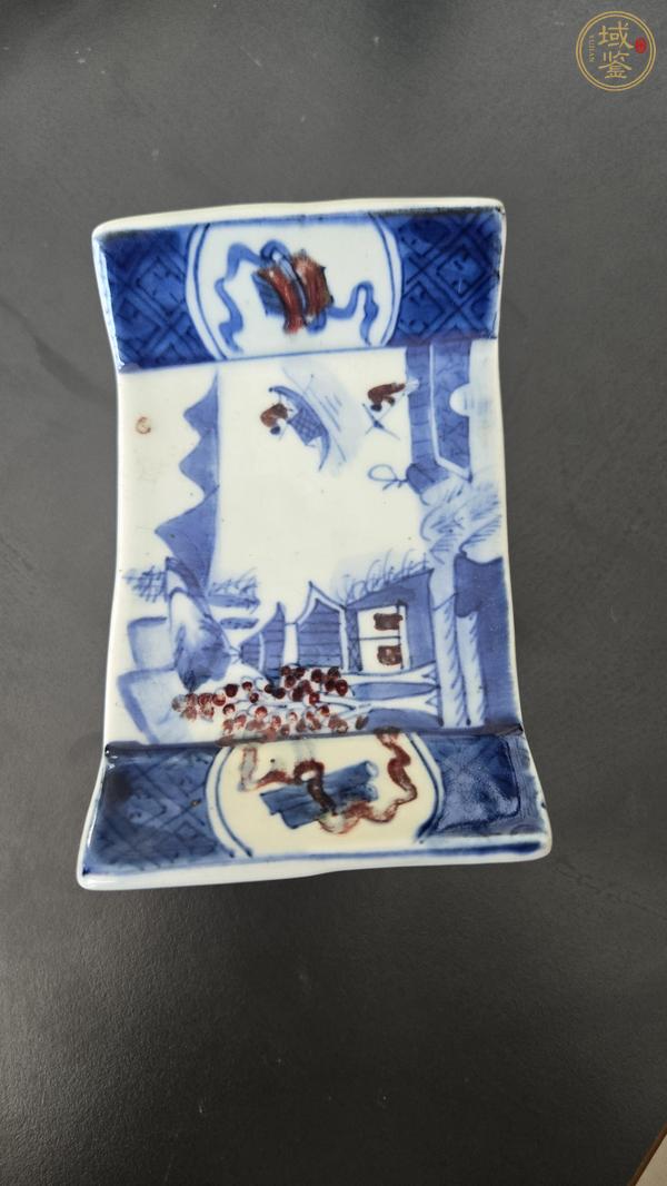 古玩陶瓷青花釉里紅山水紋底座真品鑒賞圖