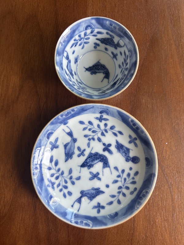 古玩轉賣清康熙·外紫金釉內青花魚紋杯碟拍賣,當前價格288元