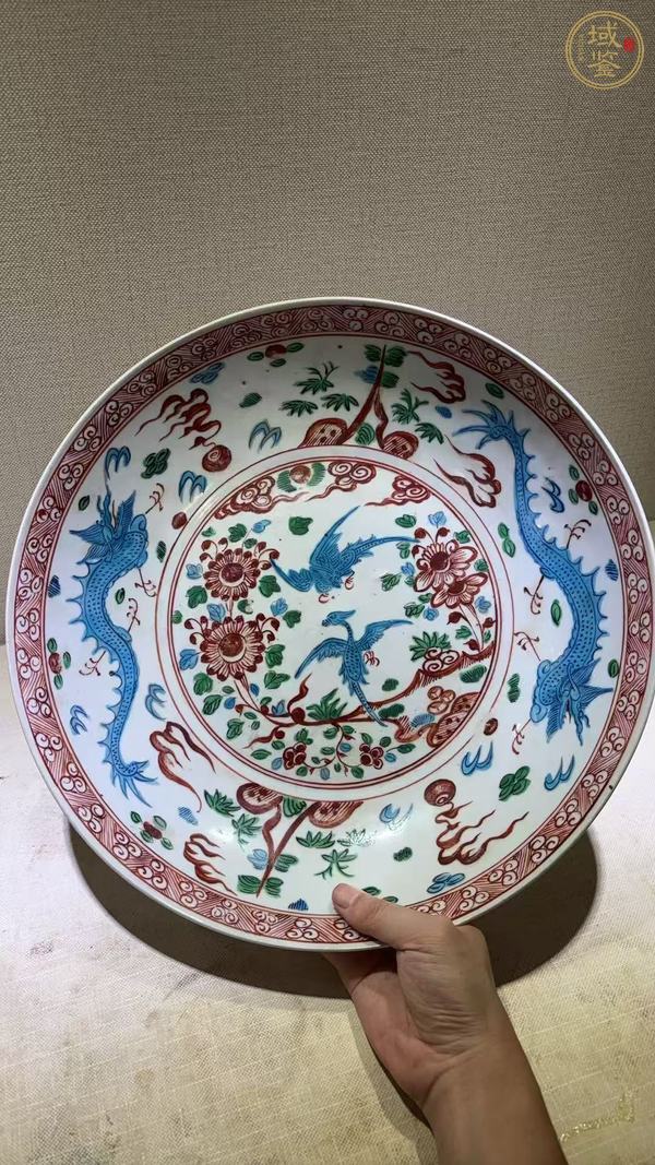 古玩陶瓷晚明漳州窯五彩大盤真品鑒賞圖